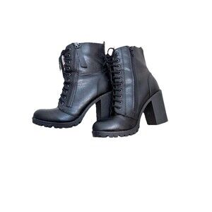 Soda Black Faux Leather Lace Up Combat Boots Side Zip Witchy Gothic Women's Sz 8